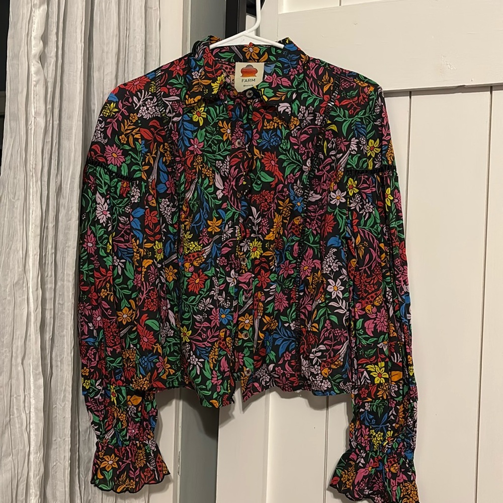 Farm Rio Black floral cotton blouse size S